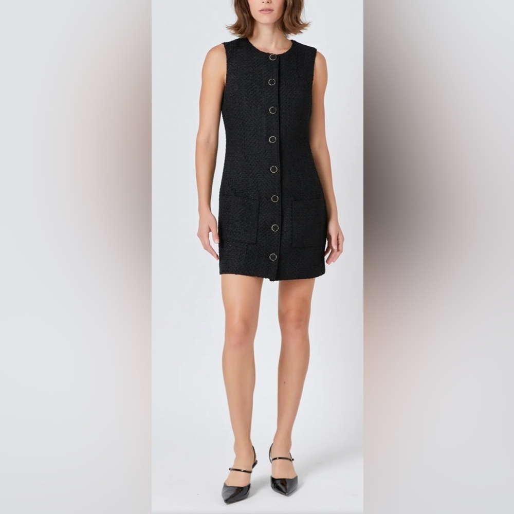 Endless Rose Sleeveless Tweed Mini black Dress, Size M, Brand New w/Tag
